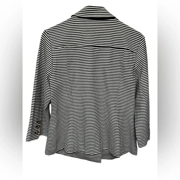 CAbi Jacket Navy Blue/White Striped Collared Double Breasted Pockets - Picture 4 of 8
